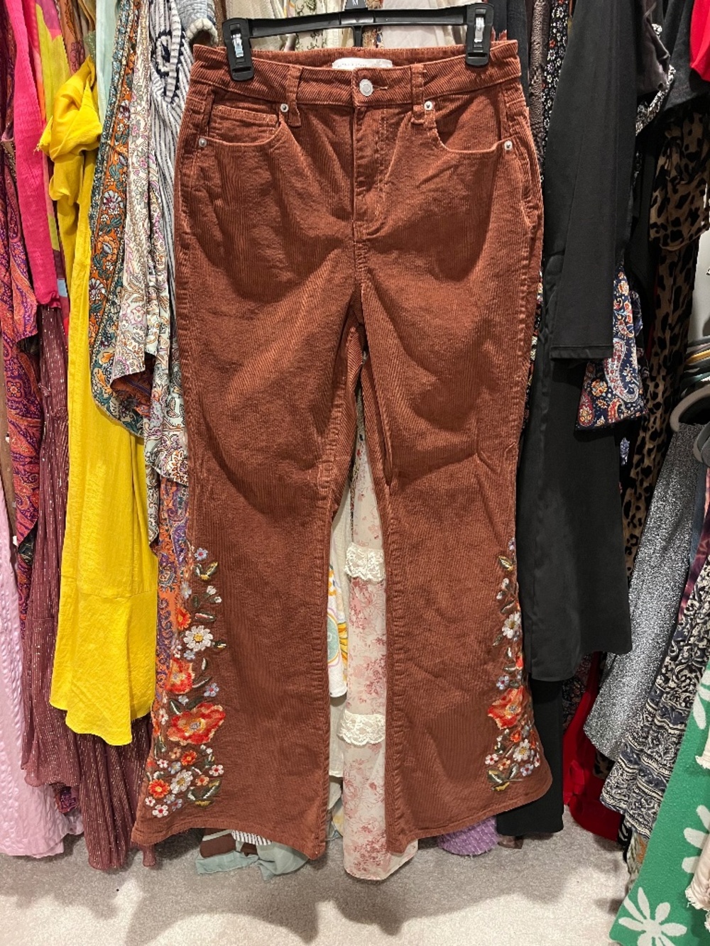 Brown corduroy embroidered flares
